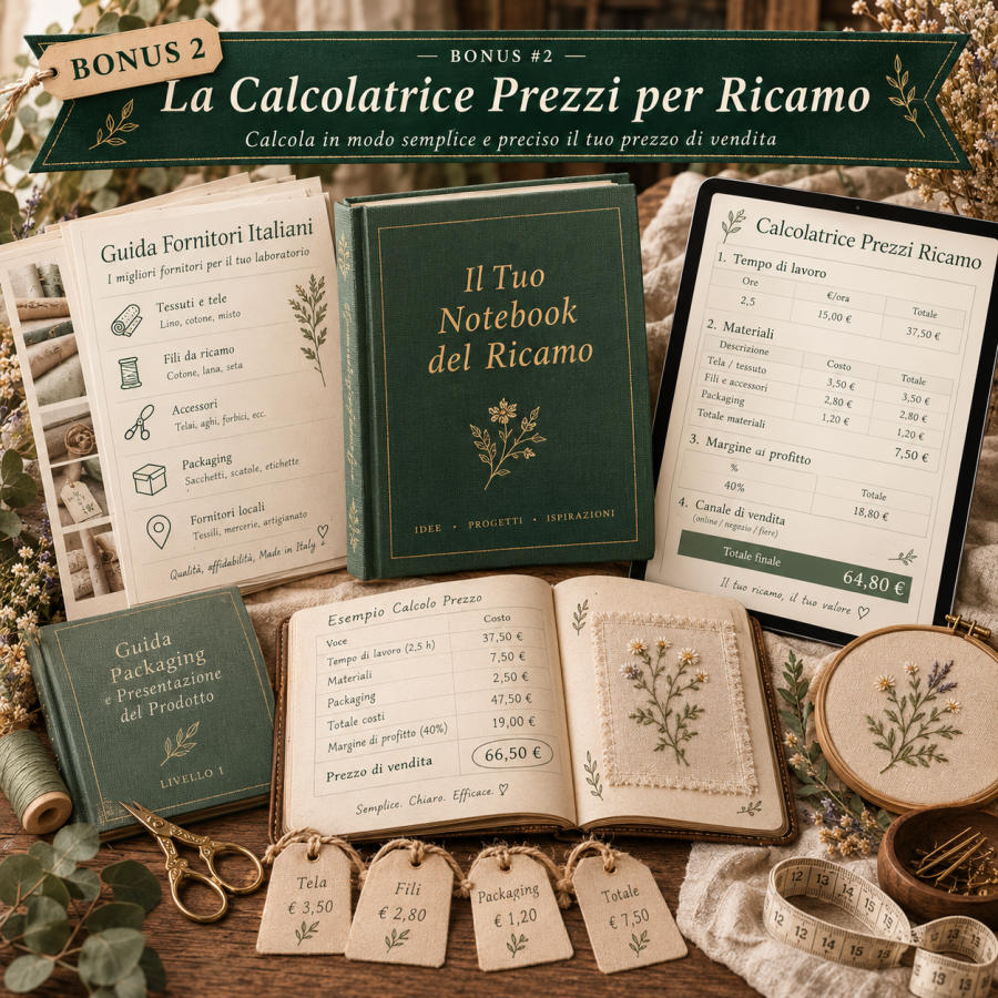 Copertina del bonus «Kit FairPrice»: il foglio di calcolo del prezzo di vendita per il ricamo