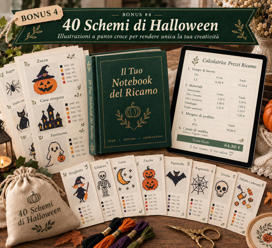 Copertina del bonus «Halloween su Carta»: 40 schemi di stagione — zucche, streghe, pipistrelli, teschi